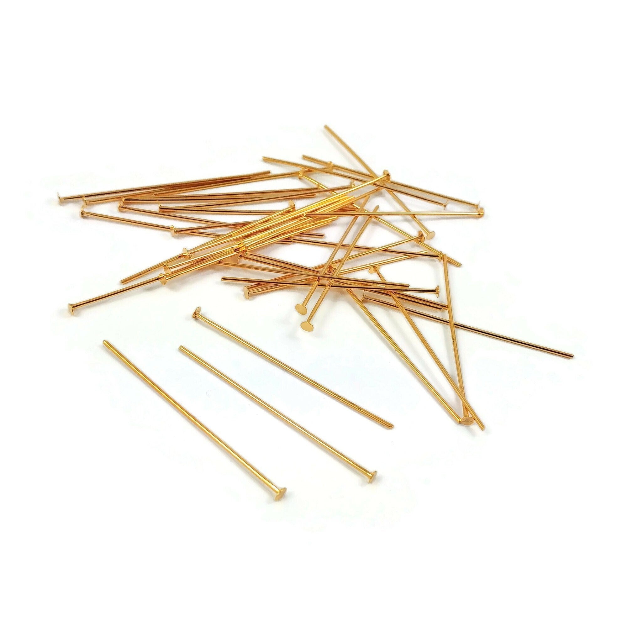 Real 18K gold plated head pins - 20mm or 35mm - Nickel free jewelry findings - 21 gauge