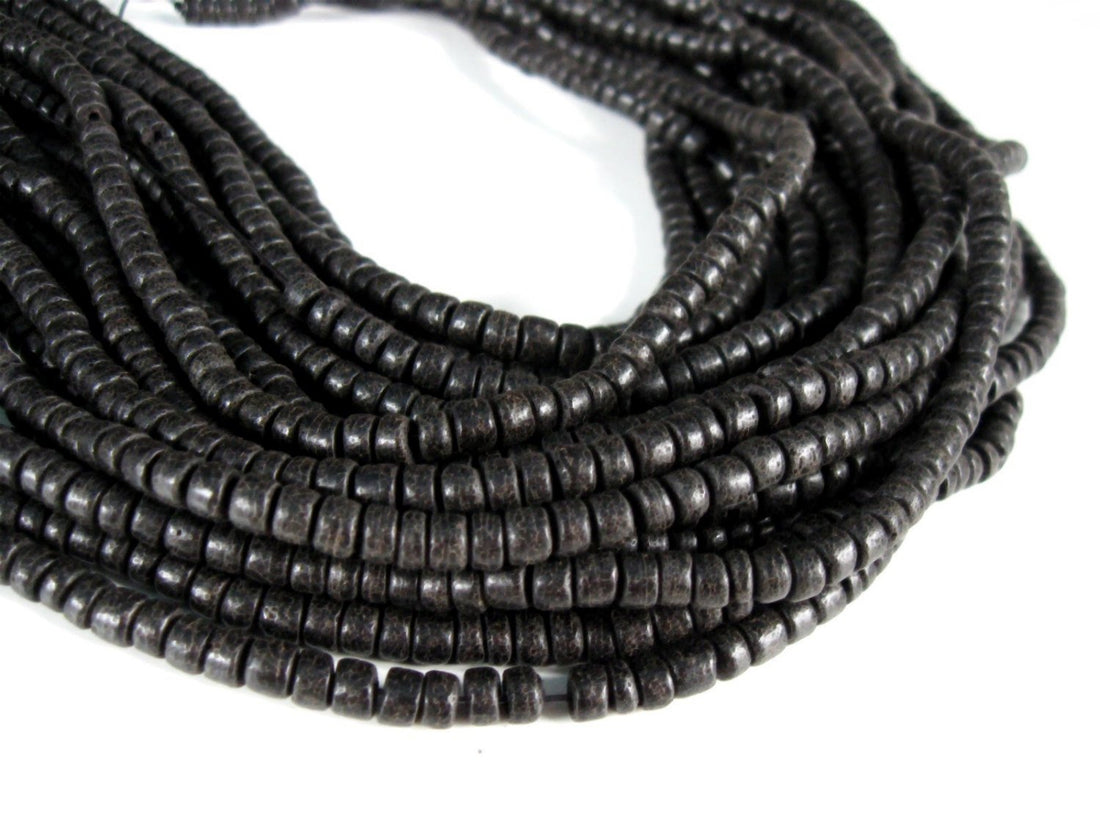 110 Black wood Beads - Coconut Rondelle Disk Beads 5mm