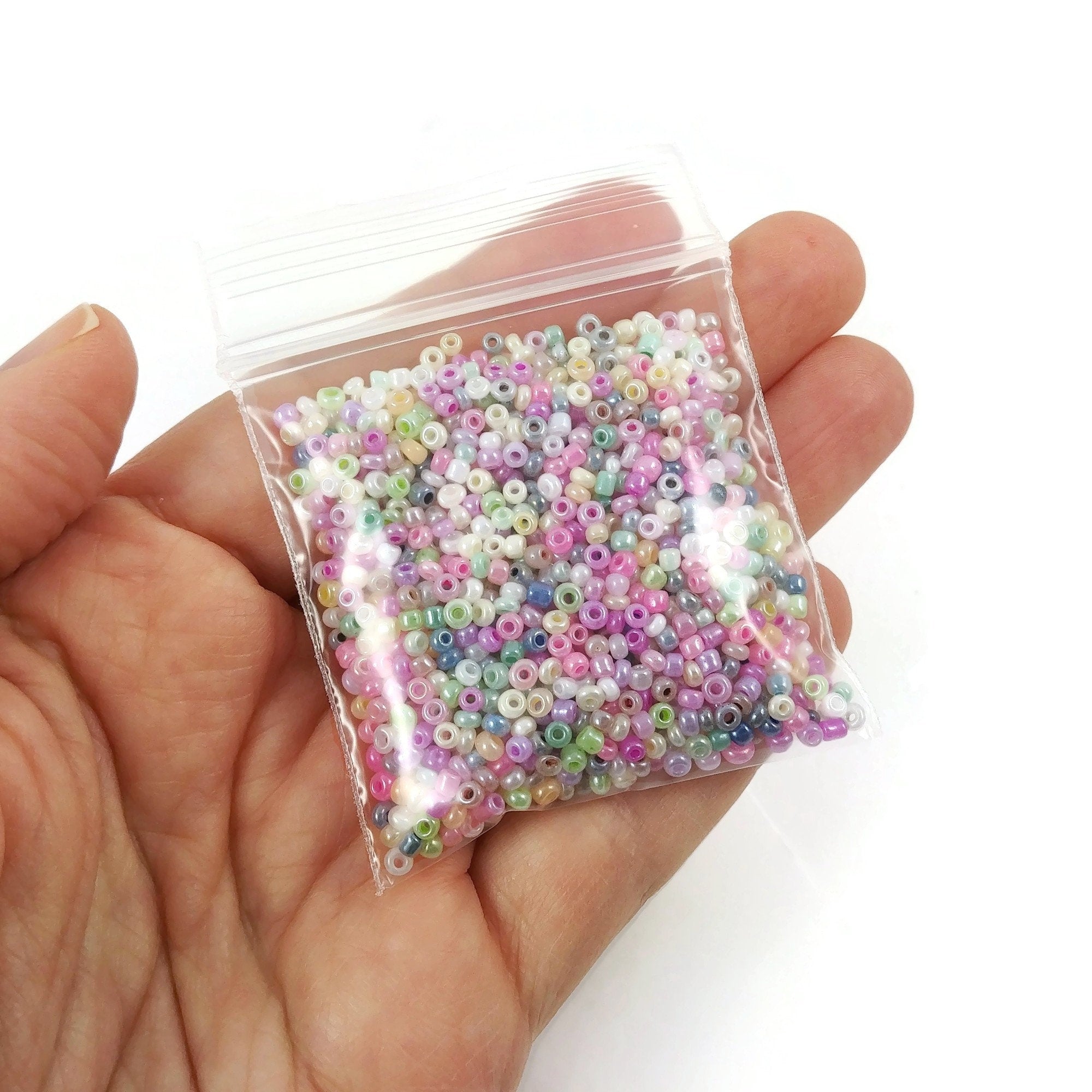 Mixed glass seed beads, Pastel rainbow assorted colors, 2mm 3mm 4mm, Bead soup grab bag