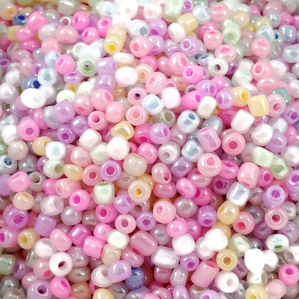 Glass seed beads, Pastel rainbow assorted colors, Bead soup grab bag