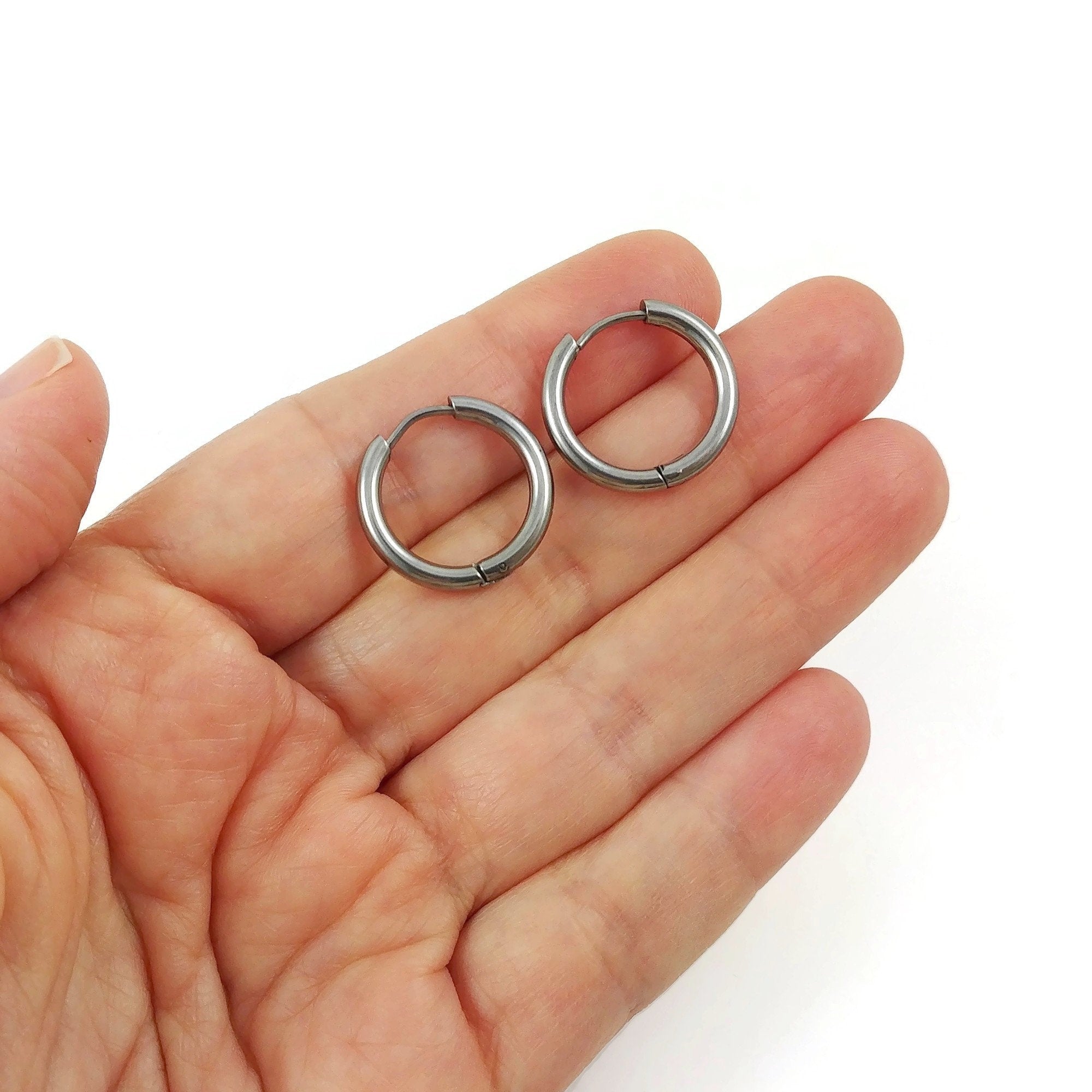Stainless steel huggie hoops, Hypoallergenic earring findings, Silver earring hoops, 3 sizes available