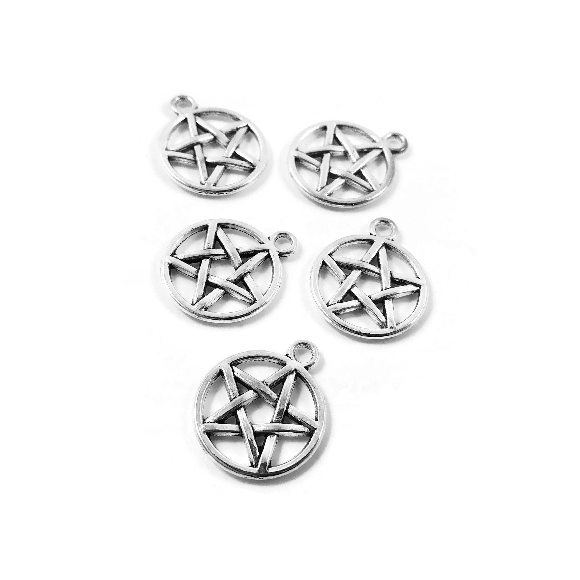 Silver pentagram charm, 20mm metal pendants, Pentacle star for jewelry making