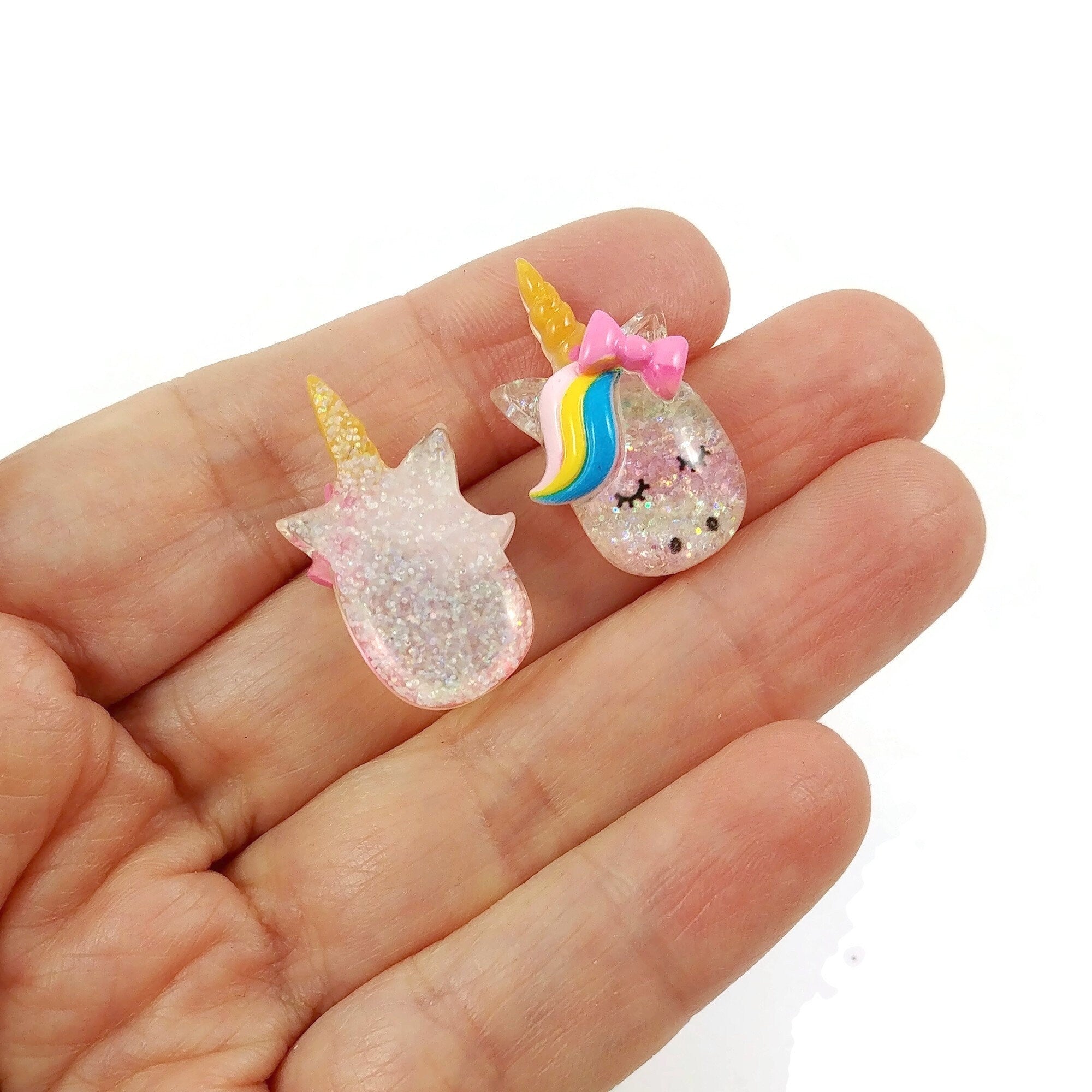 Glitter unicorn embellishments, Resin flat cabochon, Rainbow unicorn craft supplies