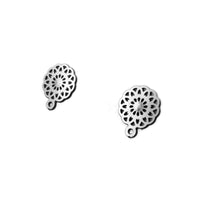 Filigree flower earring posts, 5 pairs stainless steel studs with loop, Hypoallergenic jewelry findings
