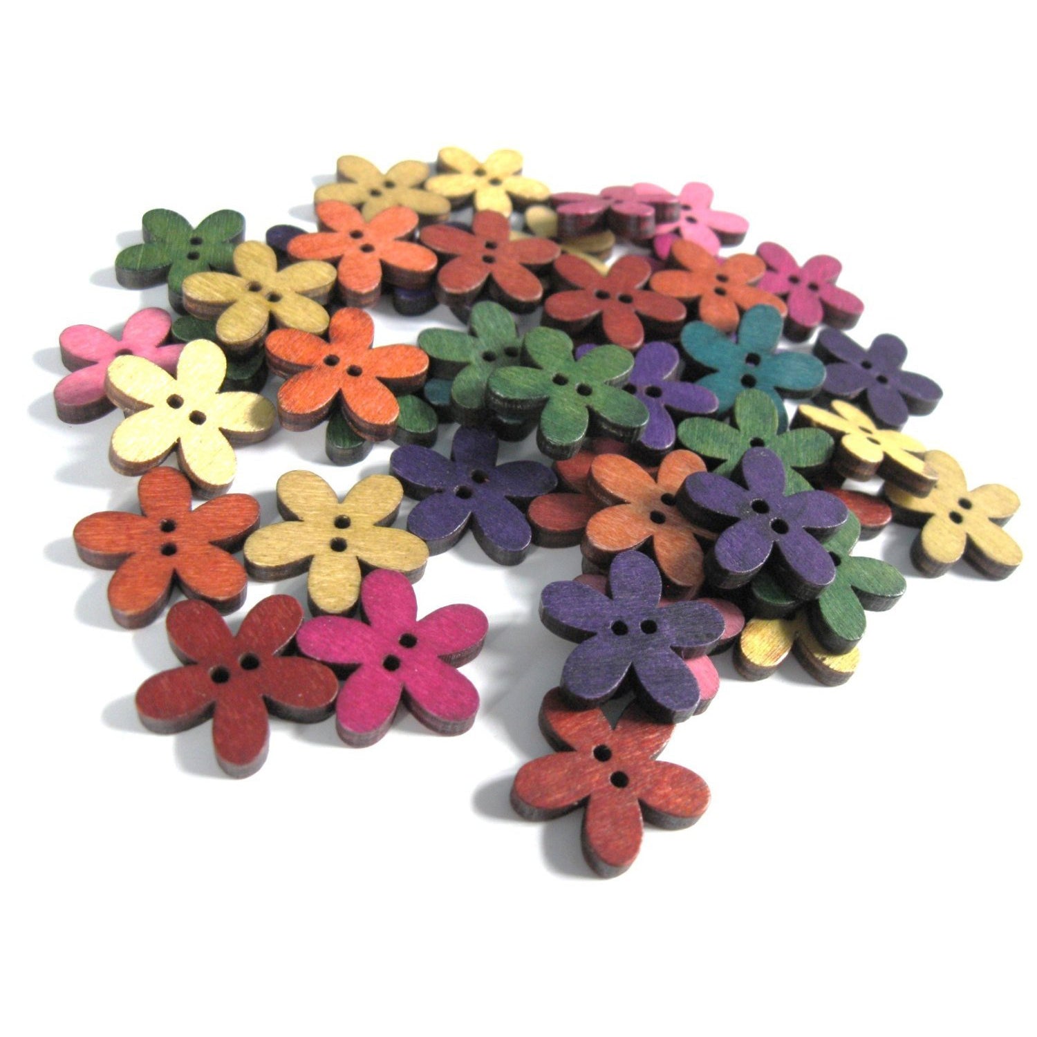 25 Mixed Colors Buttons - Wood sewing buttons 20mm - Flowers shapes