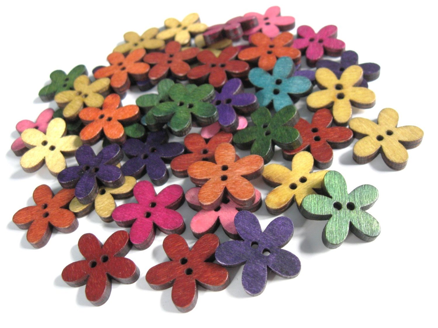 25 Boutons fleurs couleurs variées - lot de boutons en bois 20mm
