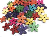 25 Mixed Colors Buttons - Wood sewing buttons 20mm - Flowers shapes