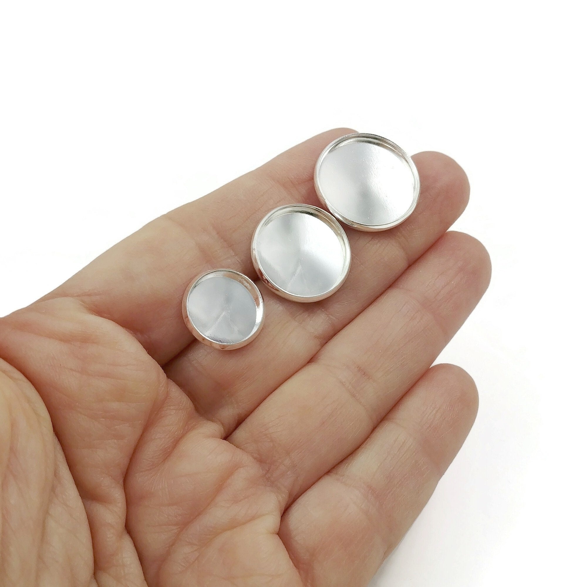 Silver shank button settings - Make you own buttons - Cabochon bezel