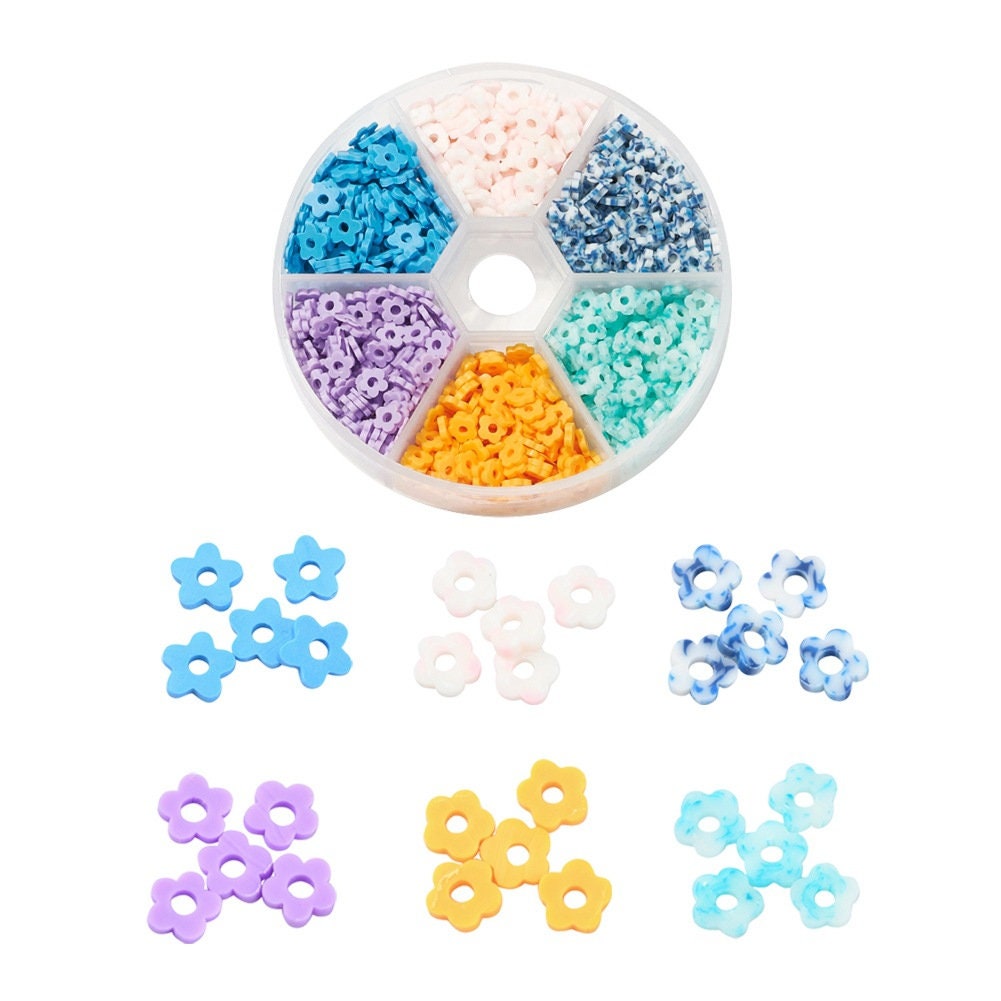 720 flower clay beads, Jewelry bracelet making set DIY, 6 assorted colors box, Colorful heishi beads kit