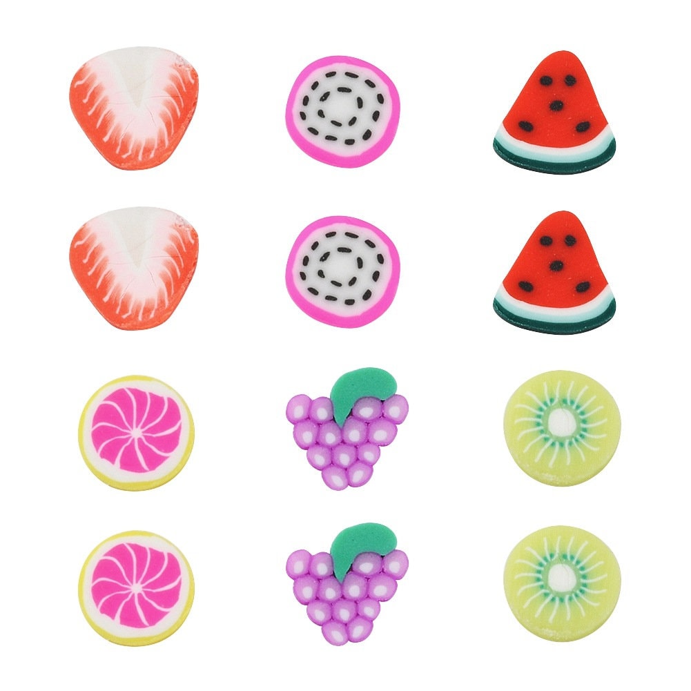1800 fruit clay slice, Jewelry making cabochon set, 6 assorted colors box, Nail art decoration