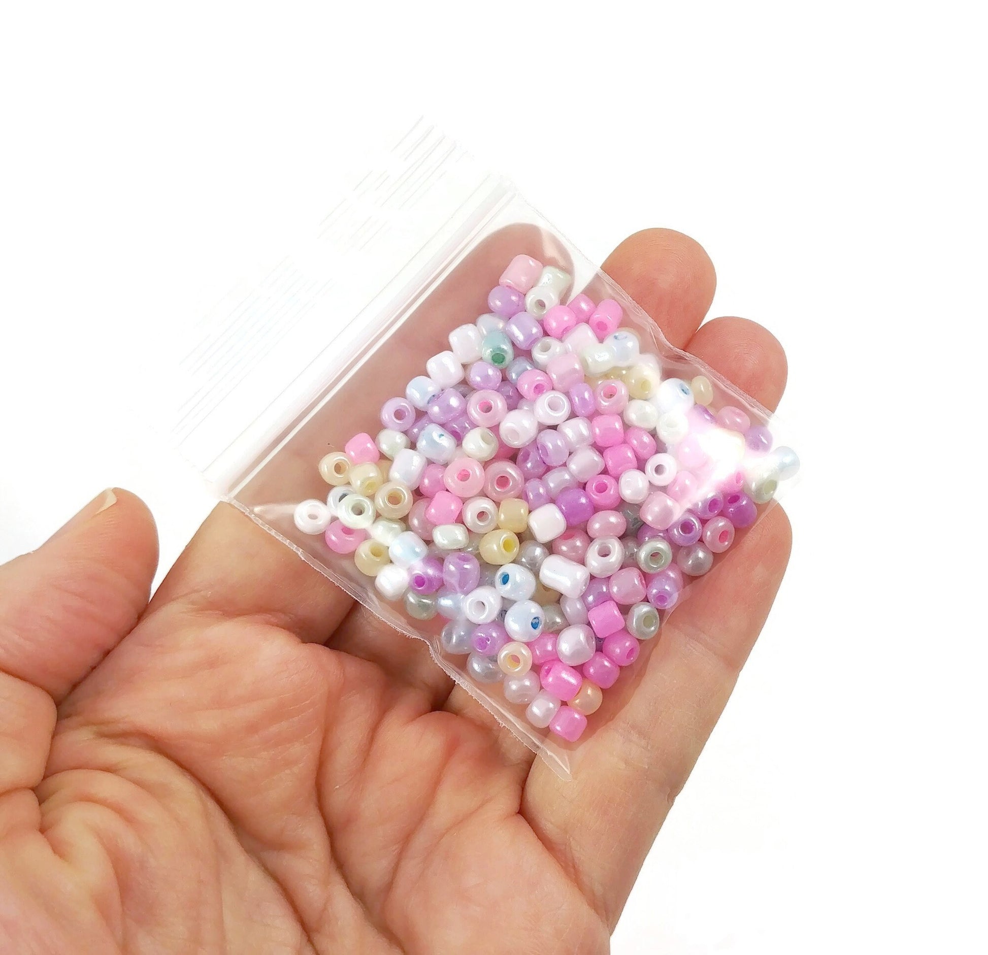 Mixed glass seed beads, Pastel rainbow assorted colors, 2mm 3mm 4mm, Bead soup grab bag