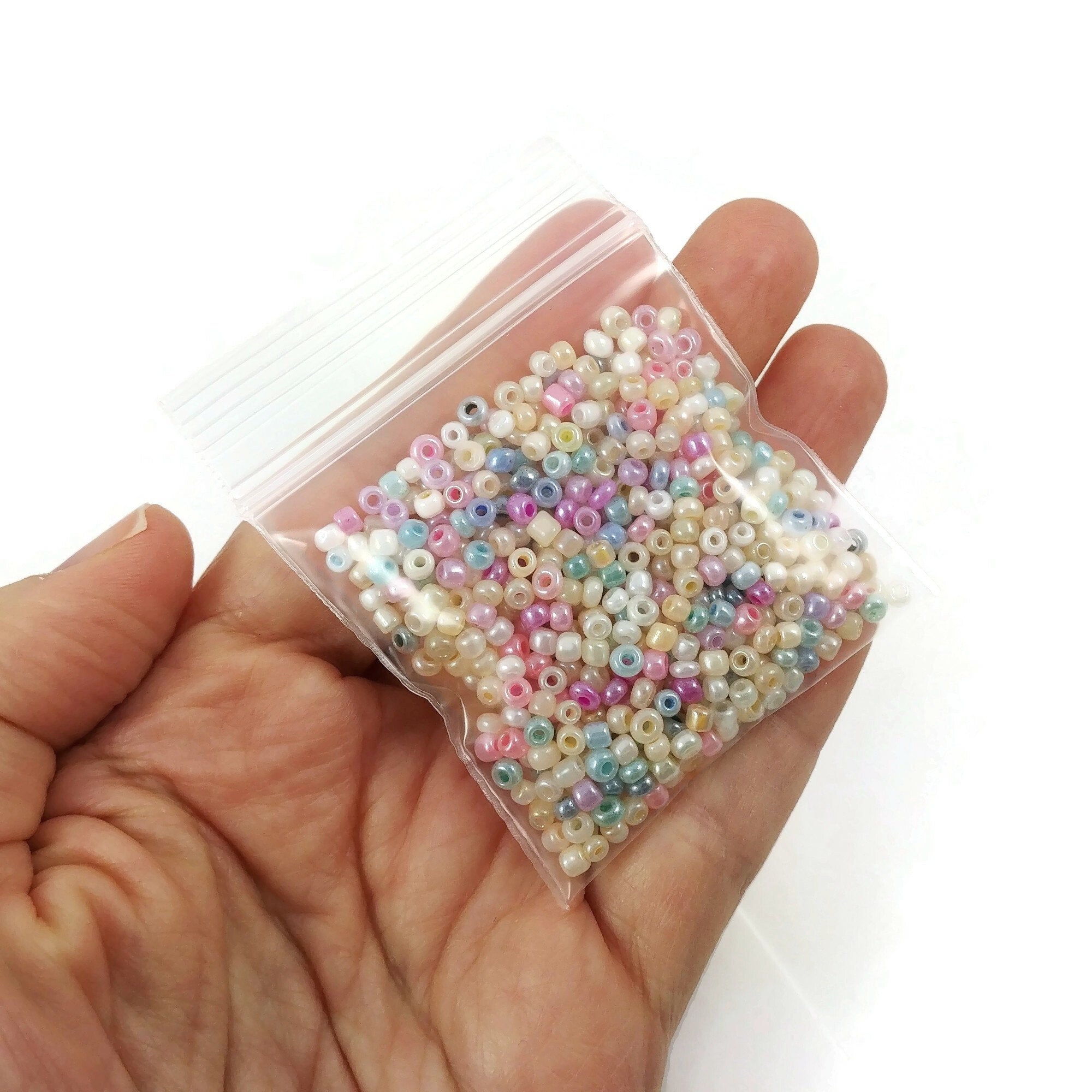 Glass seed beads, Pastel rainbow assorted colors, Bead soup grab bag