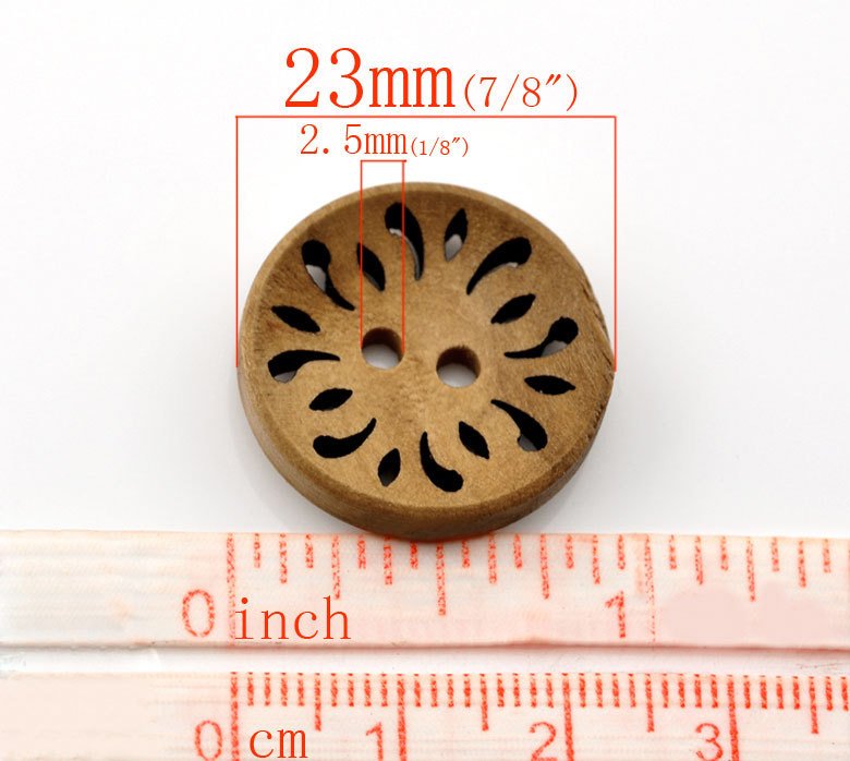 6 hollow flower wooden buttons 23mm