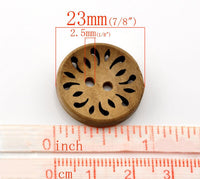 6 boutons de bois fleur dentelle 23mm