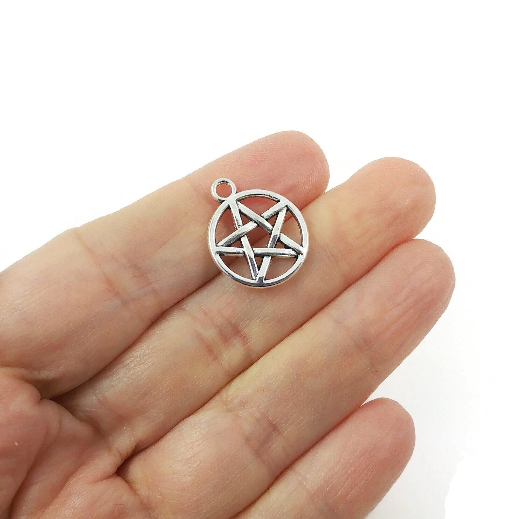 Silver pentagram charm, 20mm metal pendants, Pentacle star for jewelry making