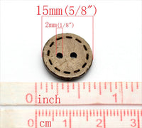 10 Brown Coconut Shell Buttons 15mm - HandStitch Pattern