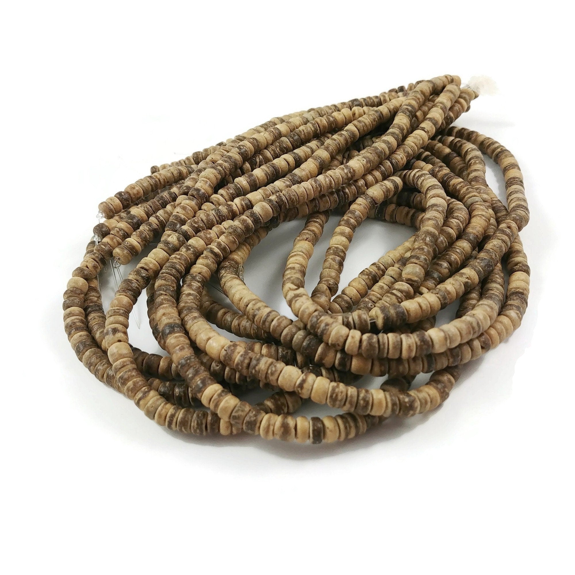 Natural coconut wood beads 5mm rondelle heishi spacers, Jewelry making