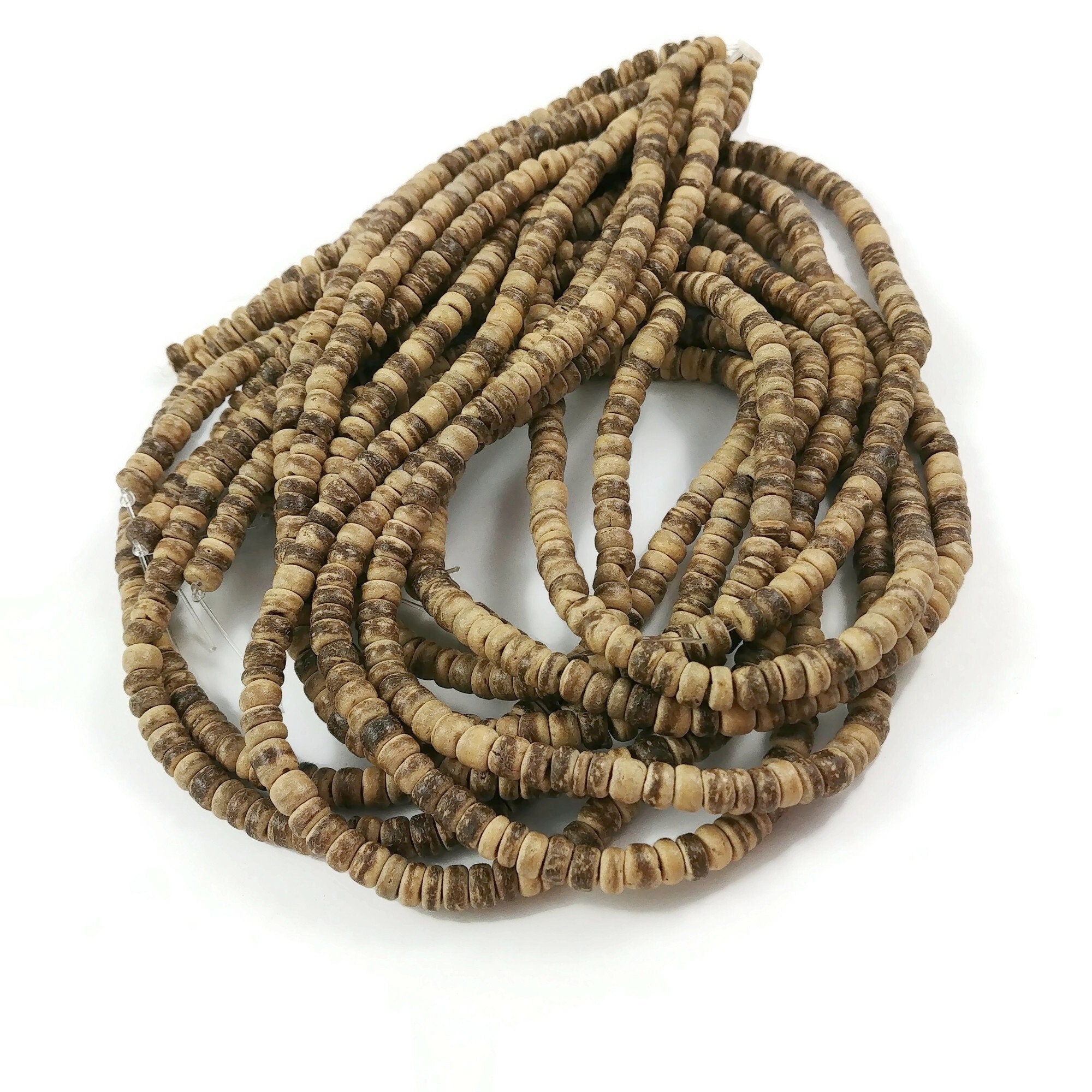 125 natural coconut wood beads, 5mm rondelle heishi beads, Jewelry making spacers