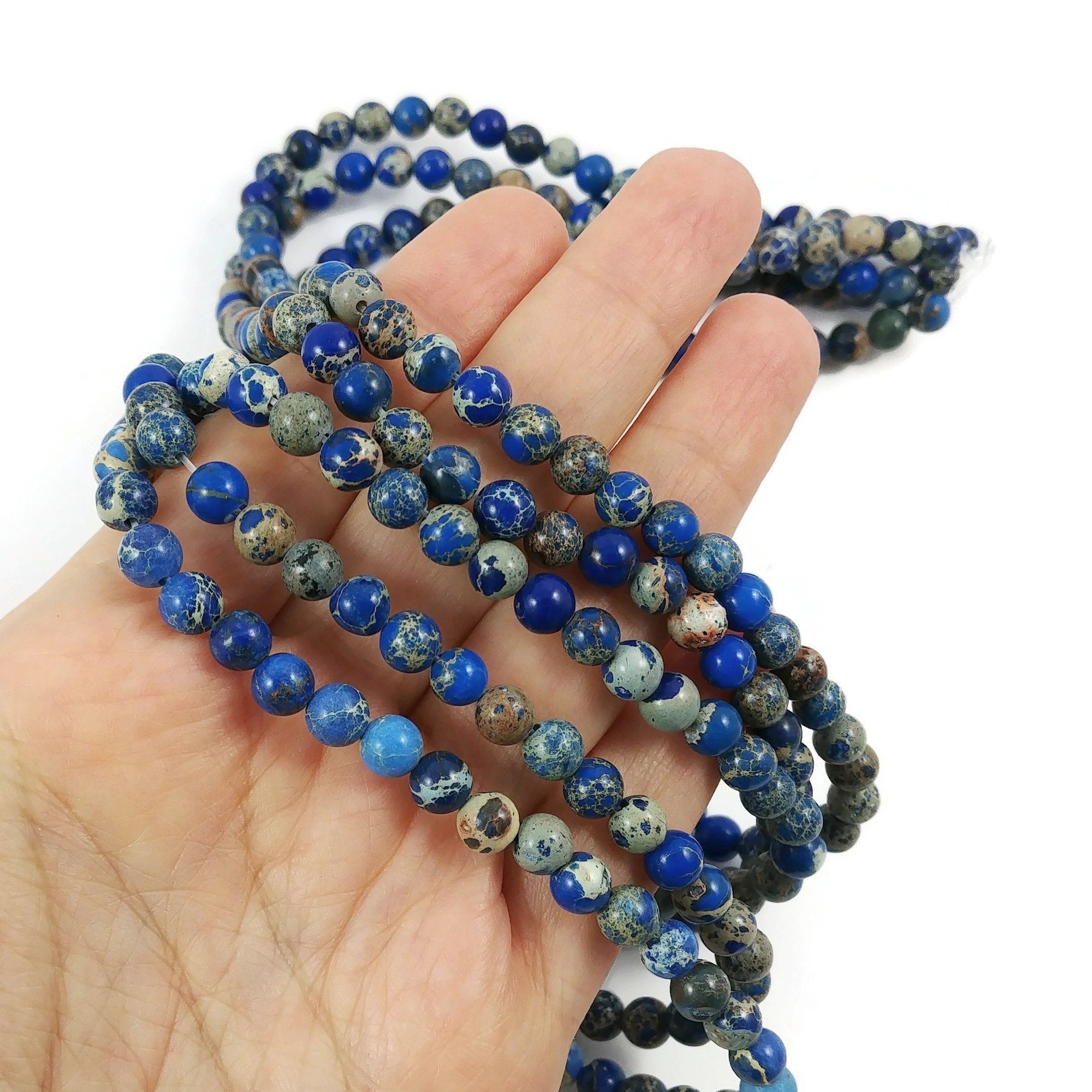 48pcs Blue Imperial Jasper Beads for Jewelry Making 8mm Natural Dragon Vein  Blue Jasper Natural Stone Beads for Bracelets