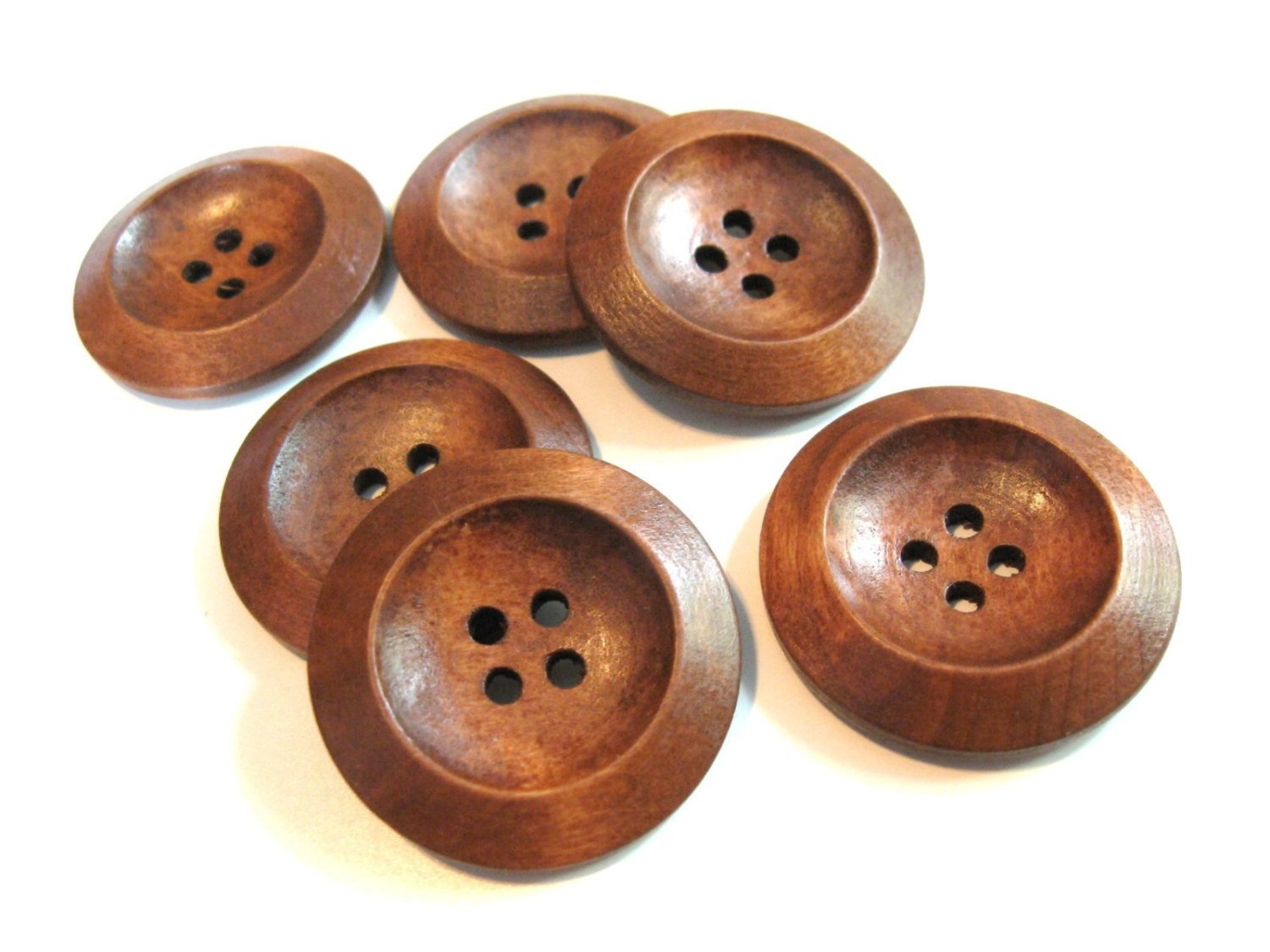 Red brown Wooden Sewing Buttons 30mm - set of 6 natural wood button
