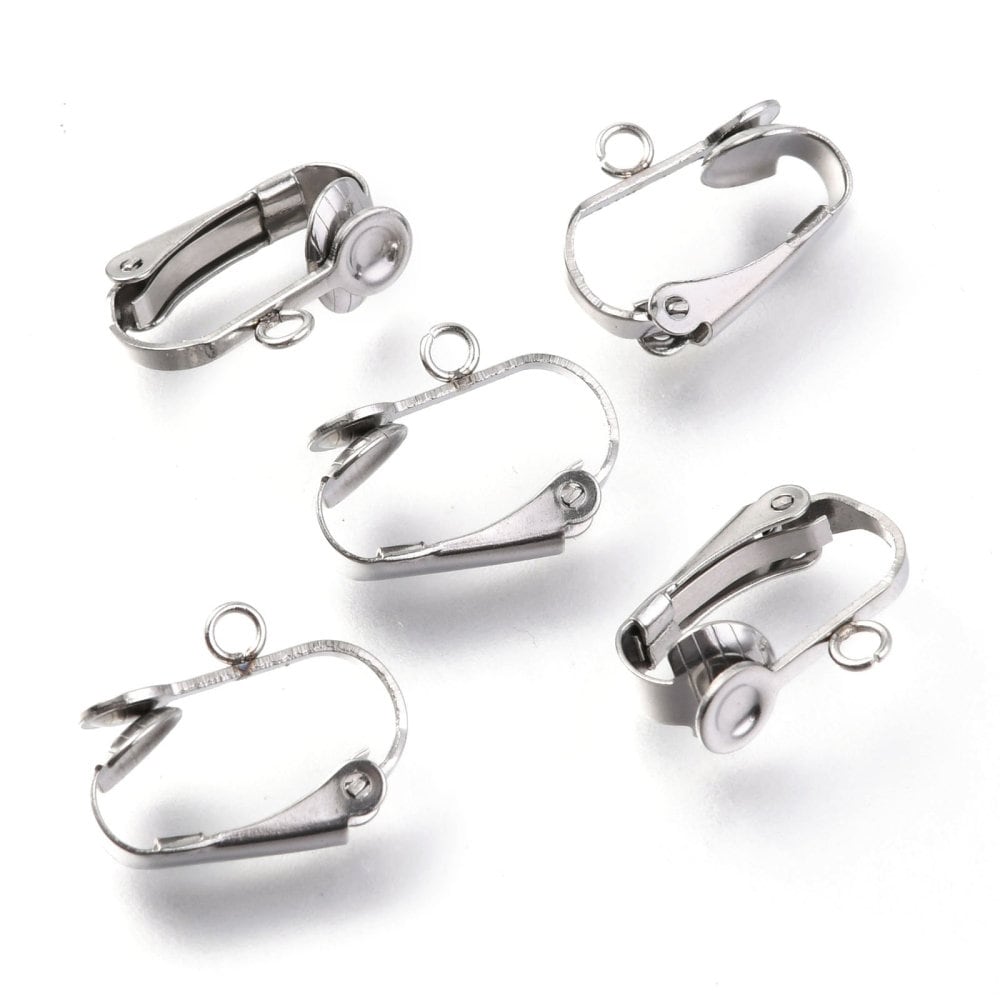 Stainless steel clip on earring findings with pad and loop, Hypoallergenic jewelry making supplies