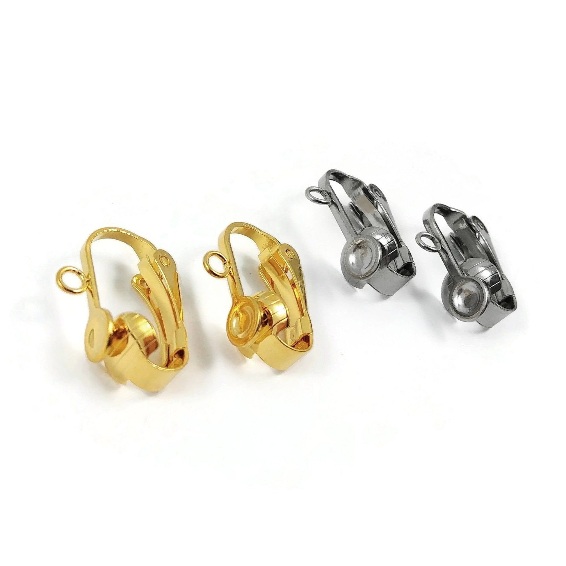 Stainless steel clip on earring findings with pad and loop, Hypoallergenic jewelry making supplies