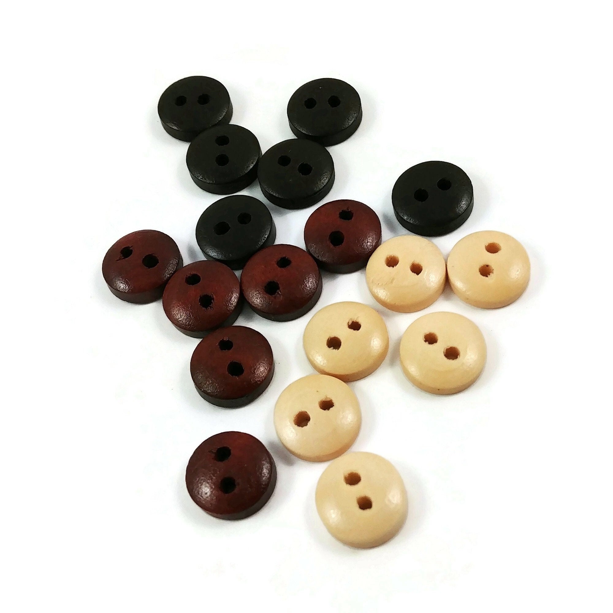 10mm tiny wooden buttons, 6 small natural buttons, Mini buttons for dolls