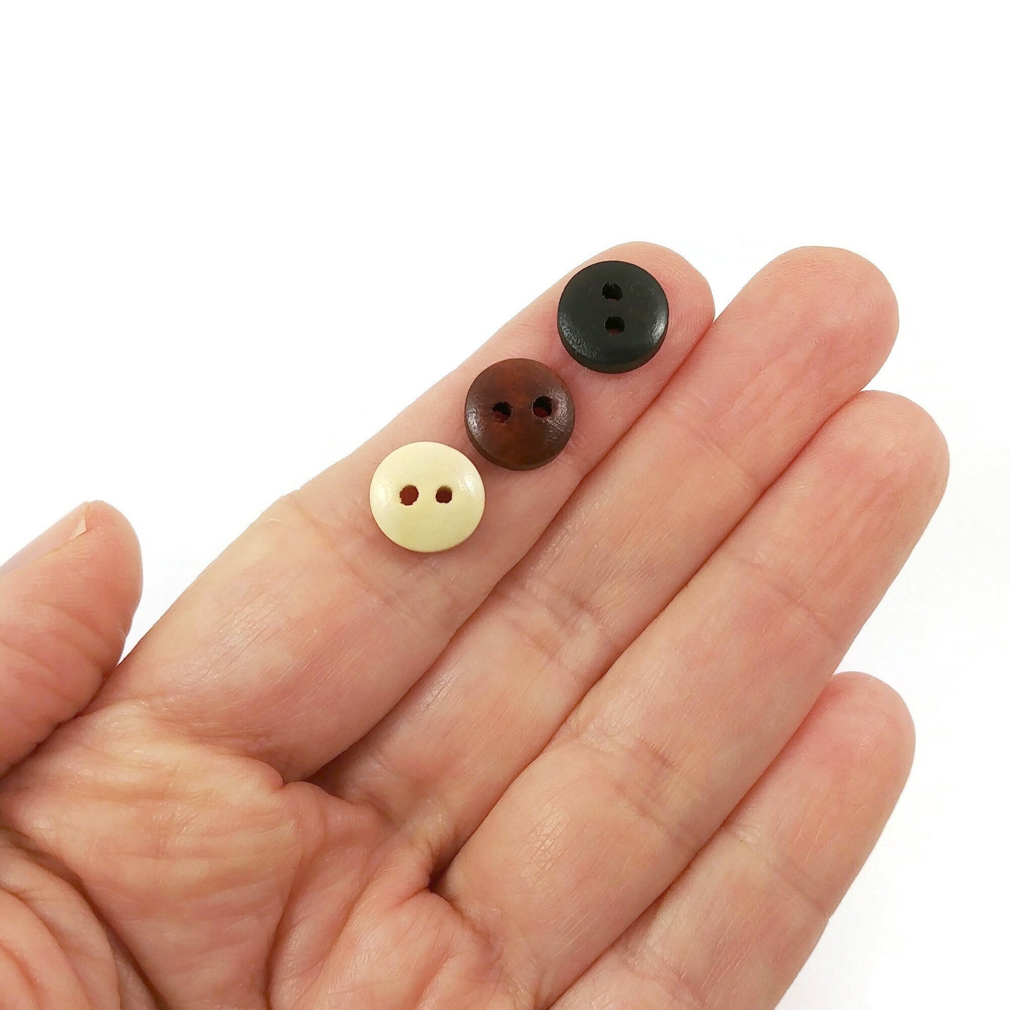 10mm tiny wooden buttons, 6 small natural buttons, Mini buttons for do