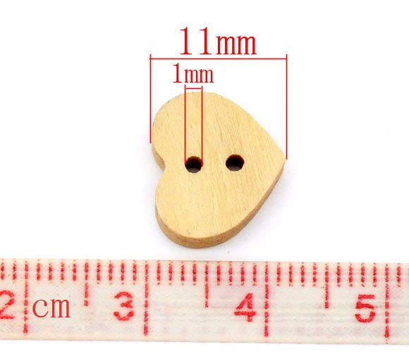 10 Minis boutons de bois brut en forme de coeur 12mm