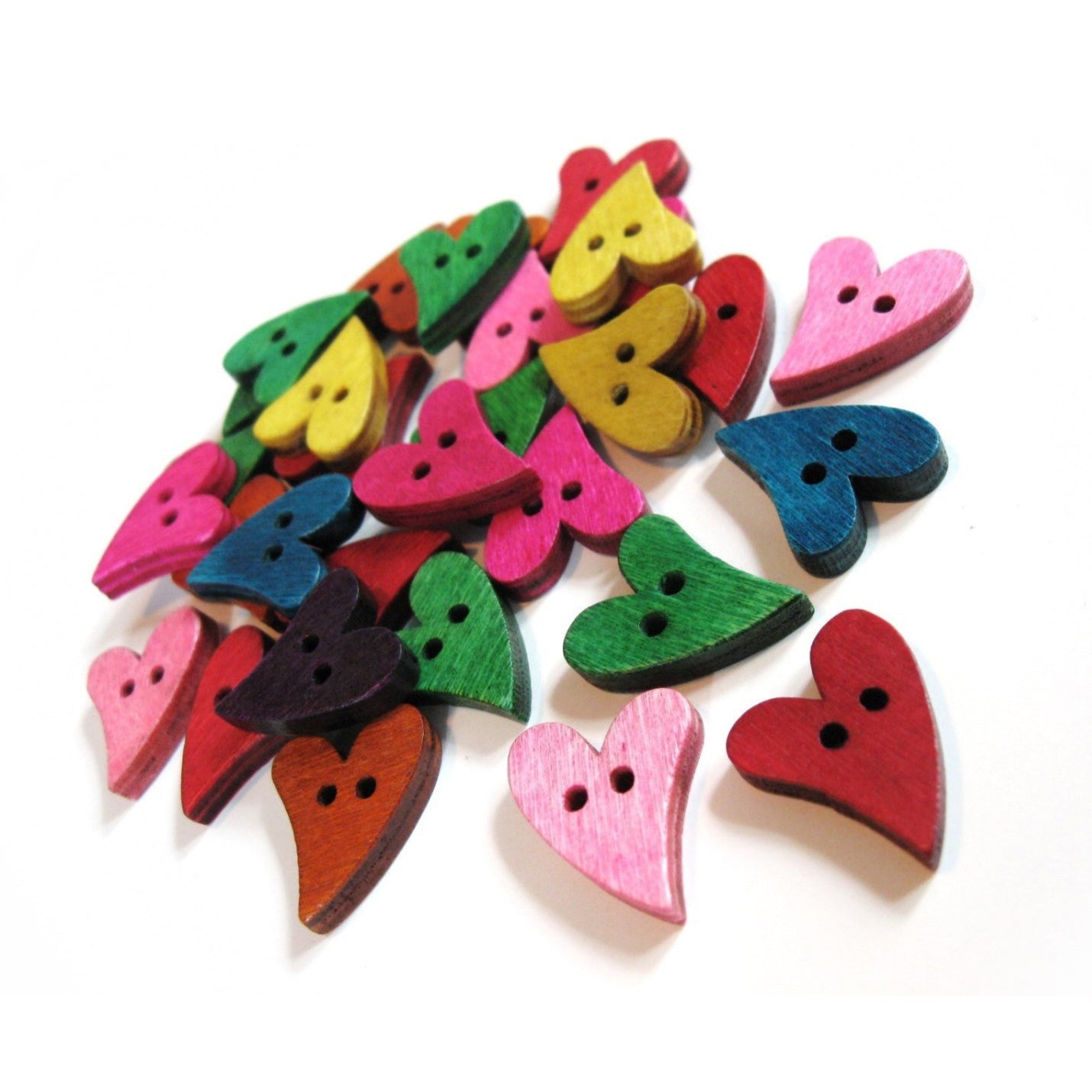 25 Boutons coeurs couleurs variées - lot de boutons en bois 20mm