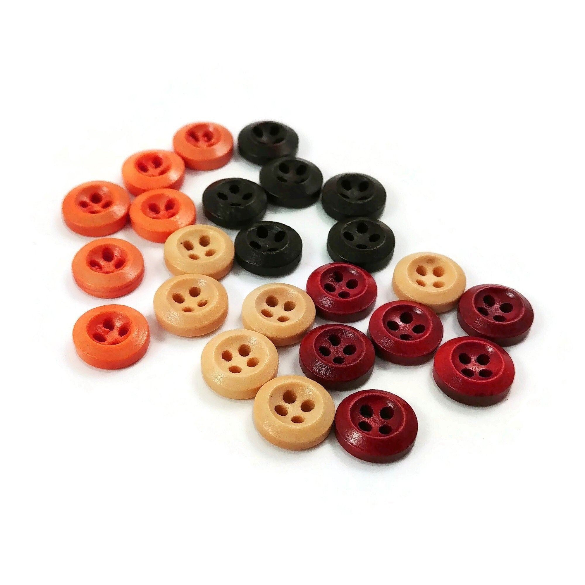 10mm tiny wooden buttons, 6 small natural buttons, Cute mini buttons for dolls