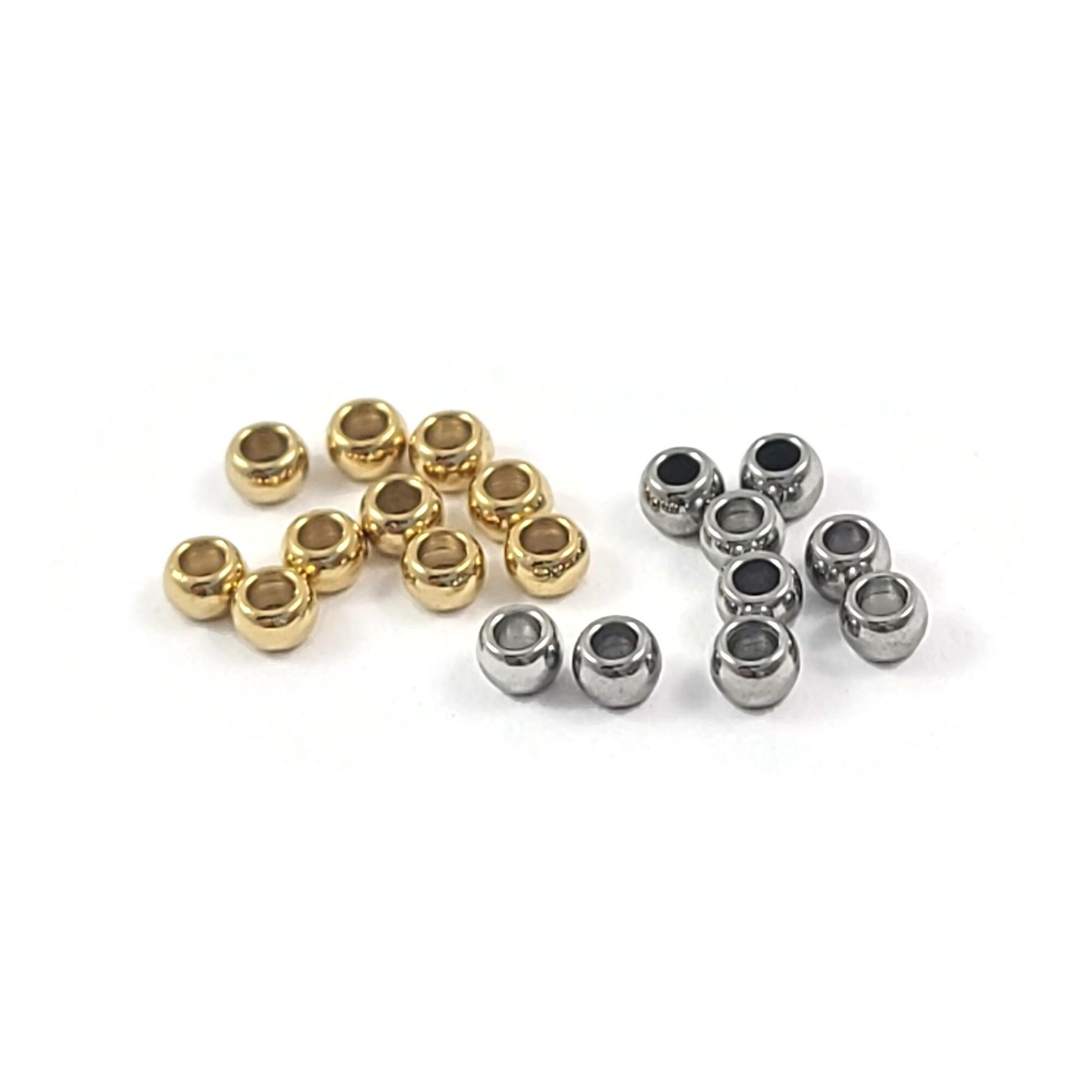Surgical stainless steel crimp beads, Hypoallergenic jewelry making findings, Gold silver rondelle