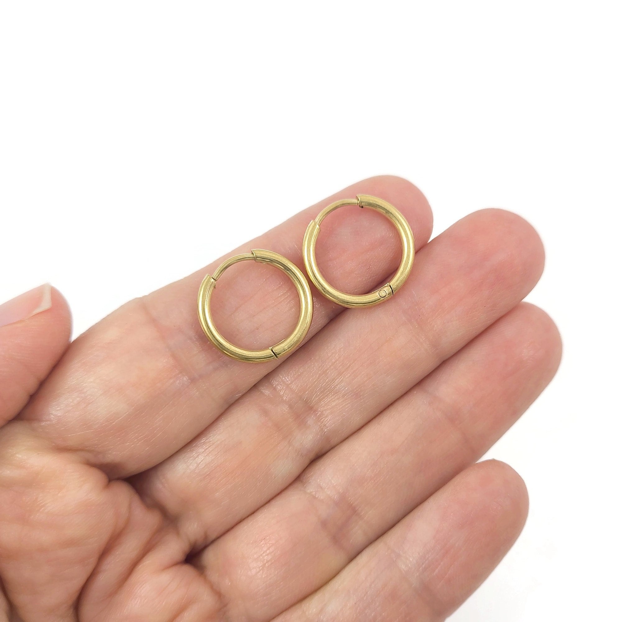 Gold stainless steel earring hoops, Hypoallergenic earring findings, Gold plated huggie hoops, 4 sizes available