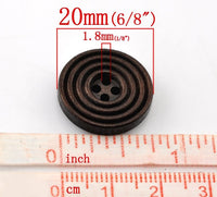 Dark coffee brown Wooden Sewing Buttons 20mm - set of 6 natural circle wood button