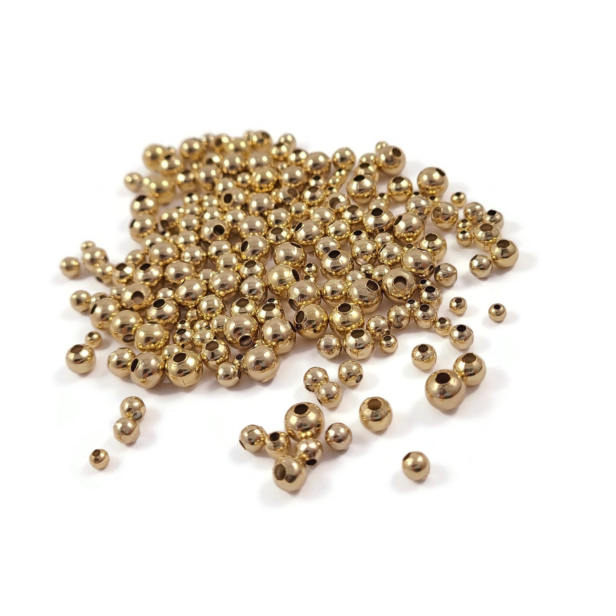 Gold stainless steel beads, 3mm, 4mm, 5mm, 6mm, Round metal spacer beads, Bulk jewelry making supplies