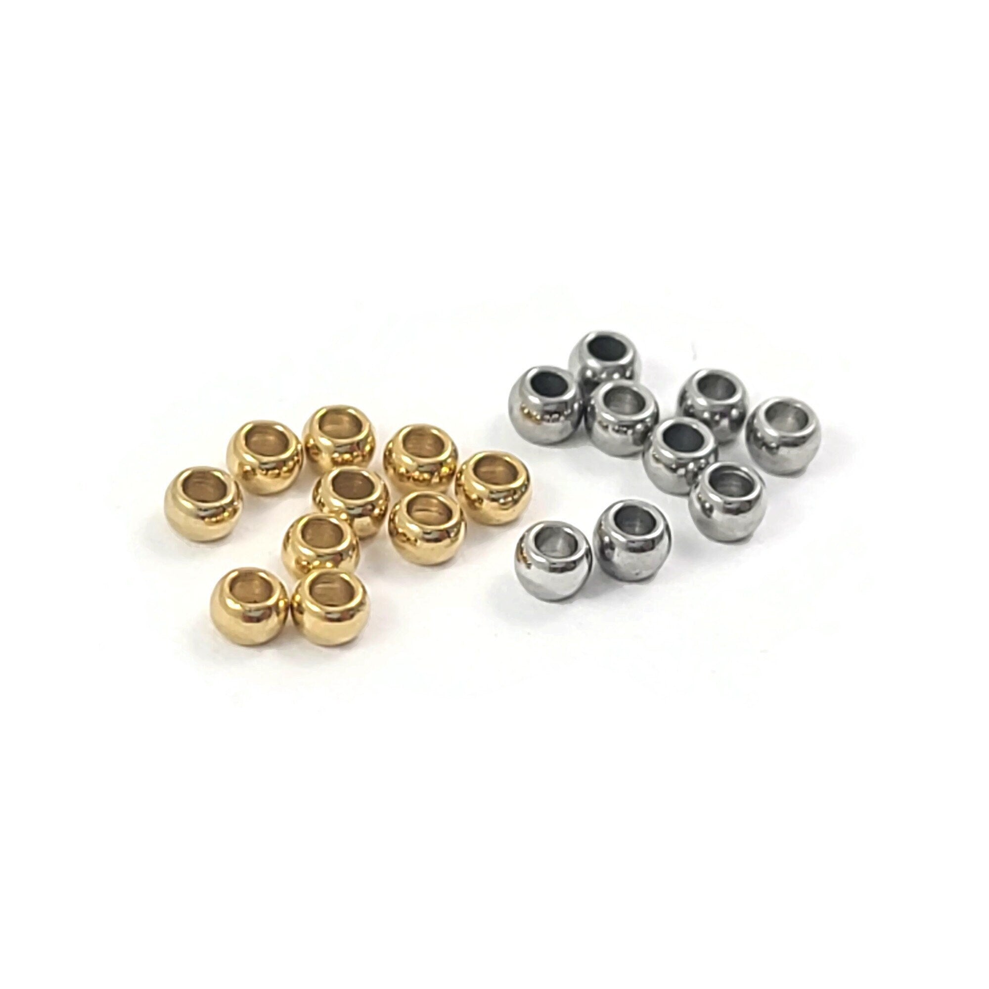 Surgical stainless steel crimp beads, Hypoallergenic jewelry making findings, Gold silver rondelle