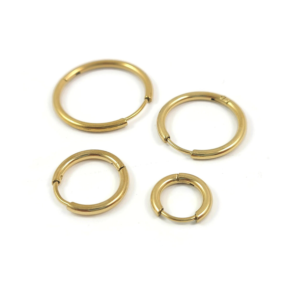 Gold stainless steel earring hoops, Hypoallergenic earring findings, Gold plated huggie hoops, 4 sizes available