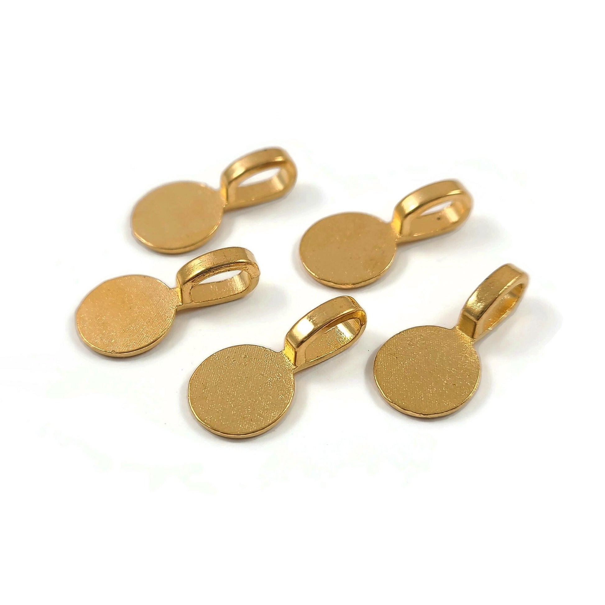 Hypoallergenic glue on bails, Round flat pad, Nickel free jewelry findings, Gold, Silver