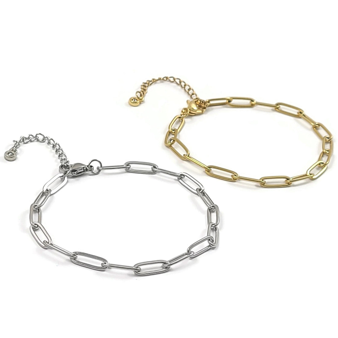 Adjustable paperclip chain bracelet, Gold and silver stainless steel, Bulk lot option for jewelry making
