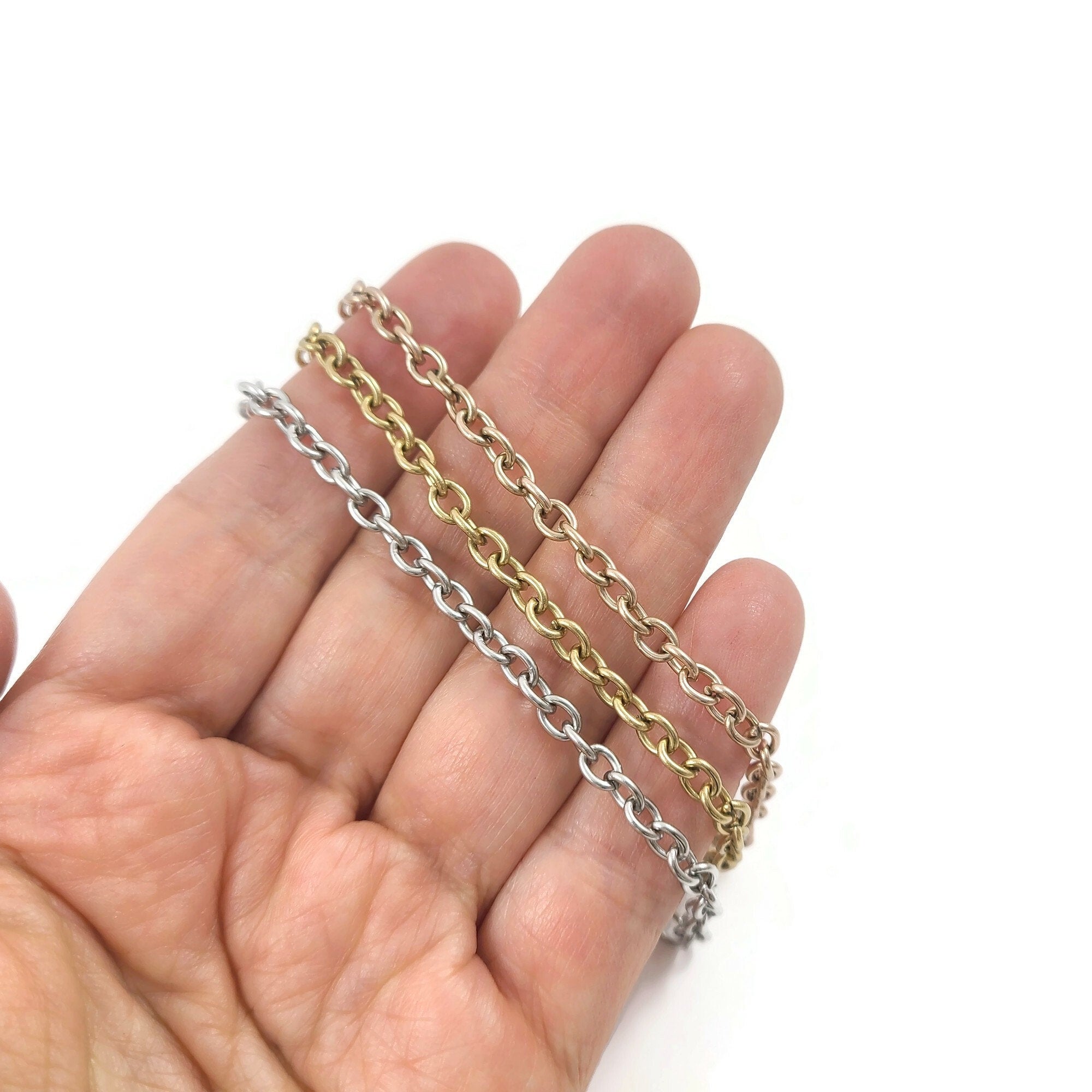 Chunky cable chain bracelet, Rose gold - gold - silver stainless steel, Bulk lot for hypoallergenic jewelry making
