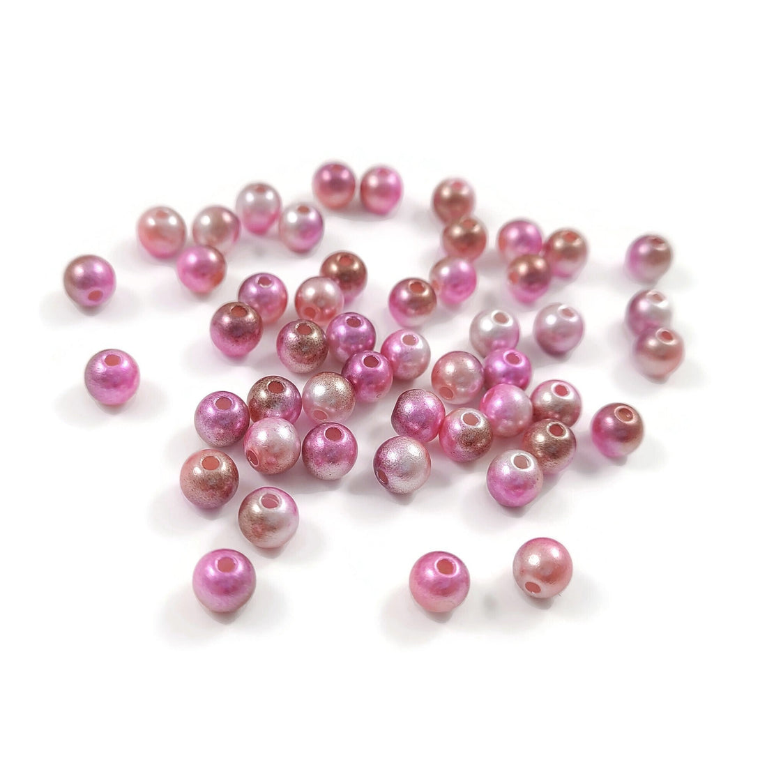 50 Pink pearly gradient beads, Assorted 6mm plastic beads for jewelry making