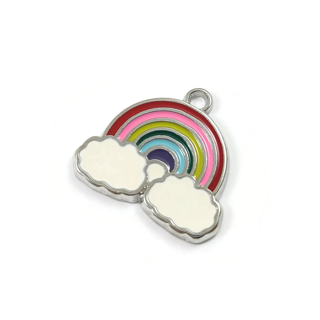 5 rainbow enamel charms, Nickel free metal pendants, Cute pendants for jewelry making