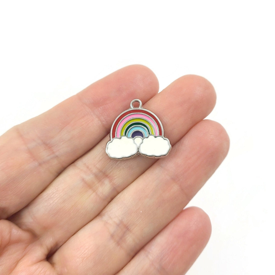 5 rainbow enamel charms, Nickel free metal pendants, Cute pendants for jewelry making