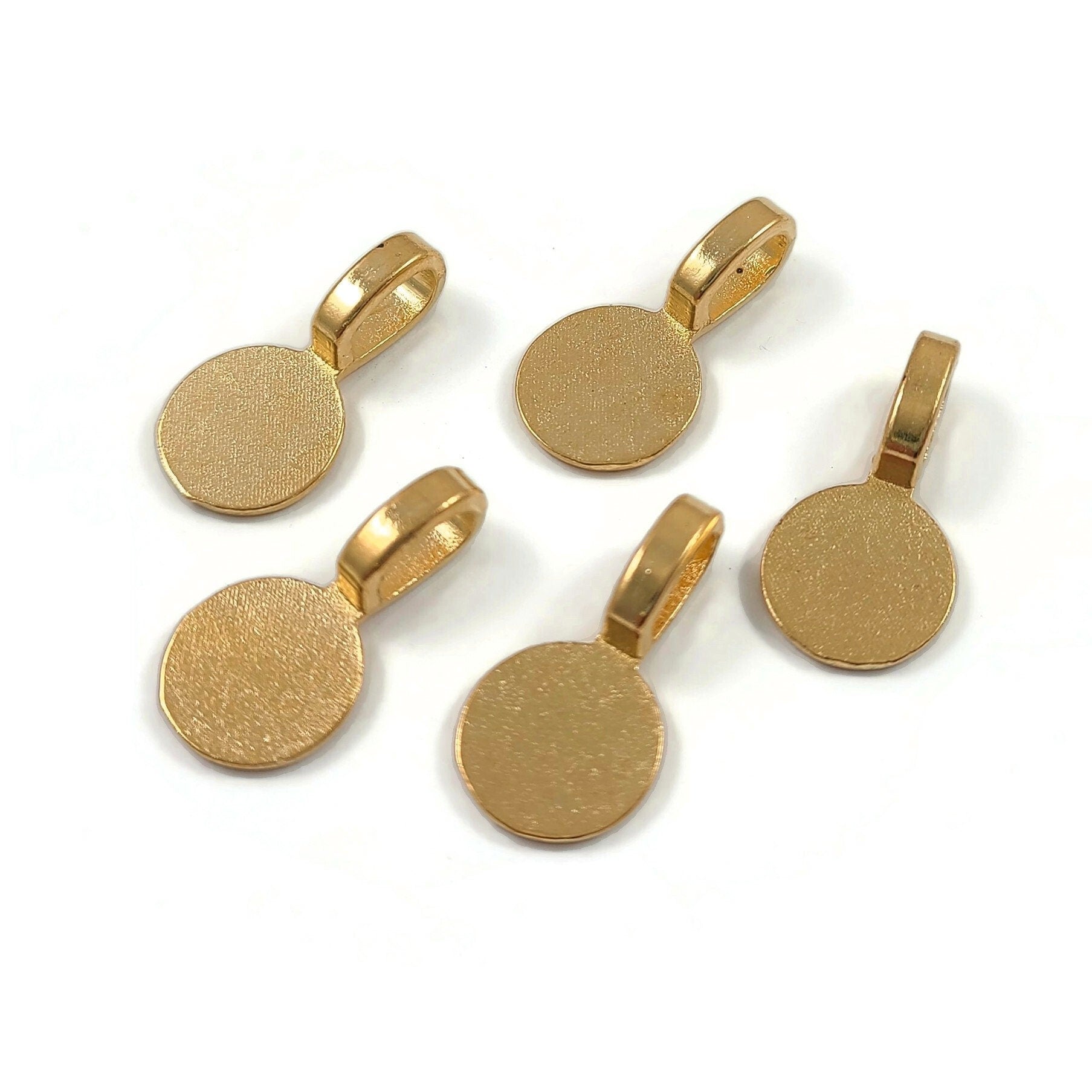 Hypoallergenic glue on bails, Round flat pad, Nickel free jewelry findings, Gold, Silver