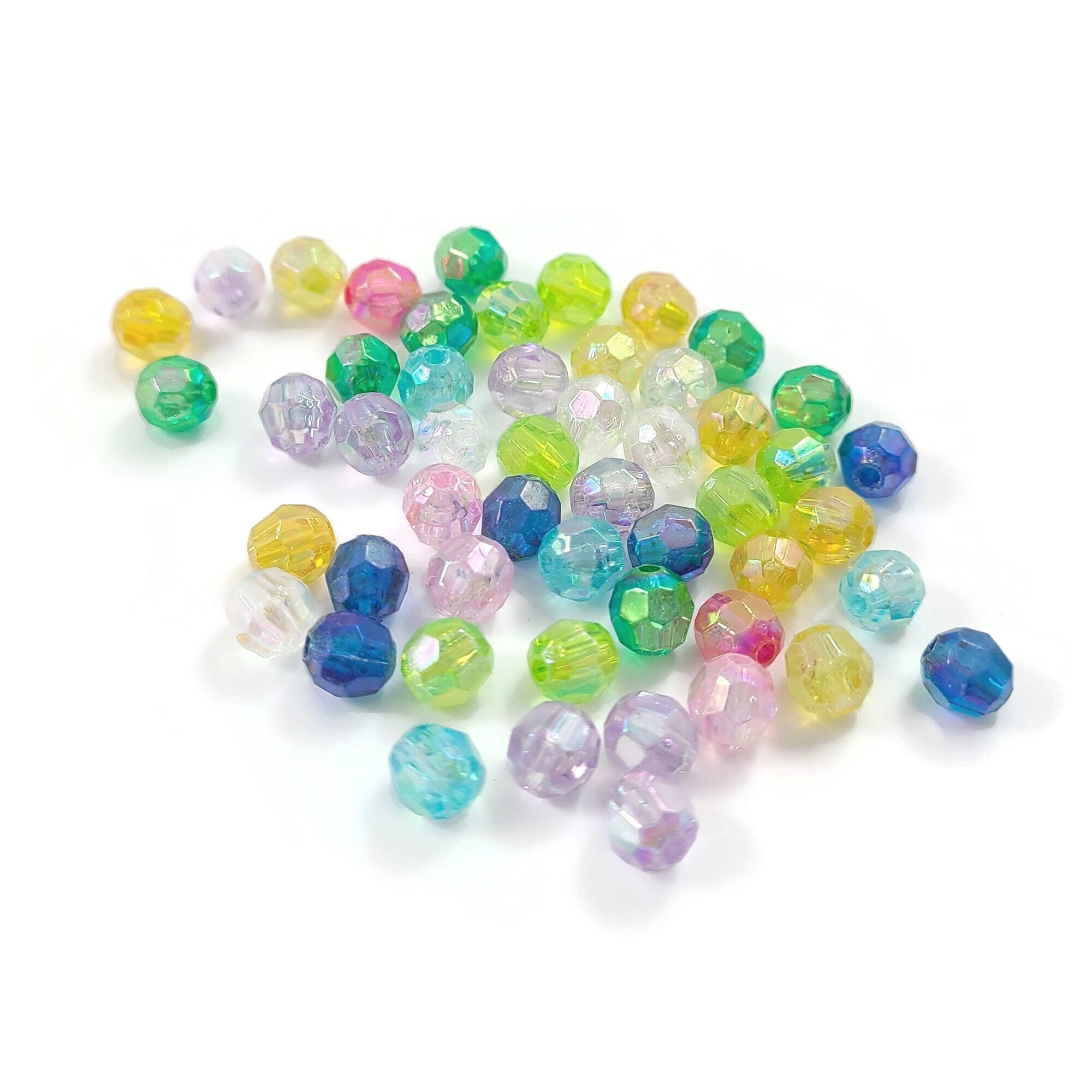 Mixed transparent pearly faceted 6mm plastic beads for jewelry making