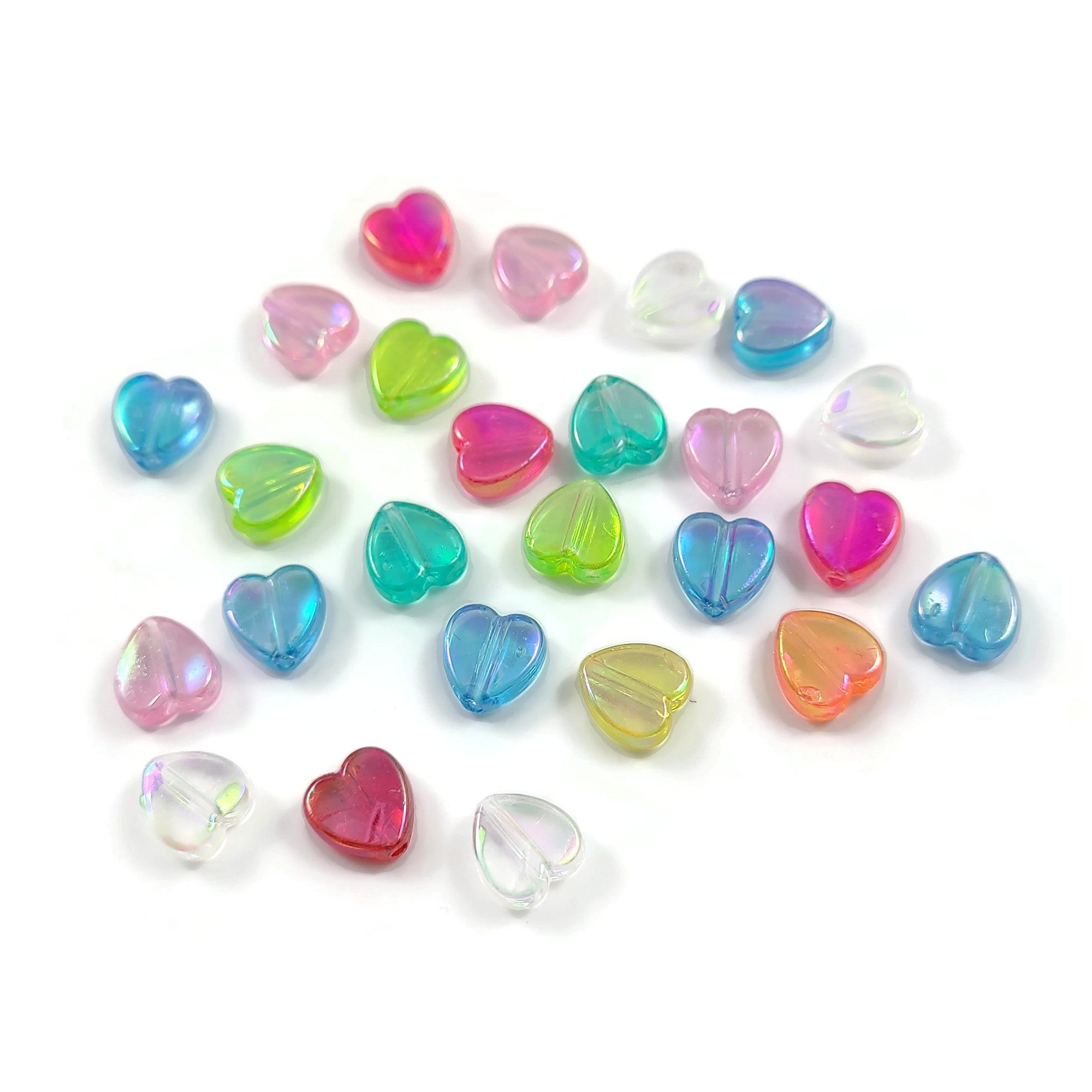 25 mixed transparent pearly heart beads, Assorted 8mm acrylic beads for jewelry making