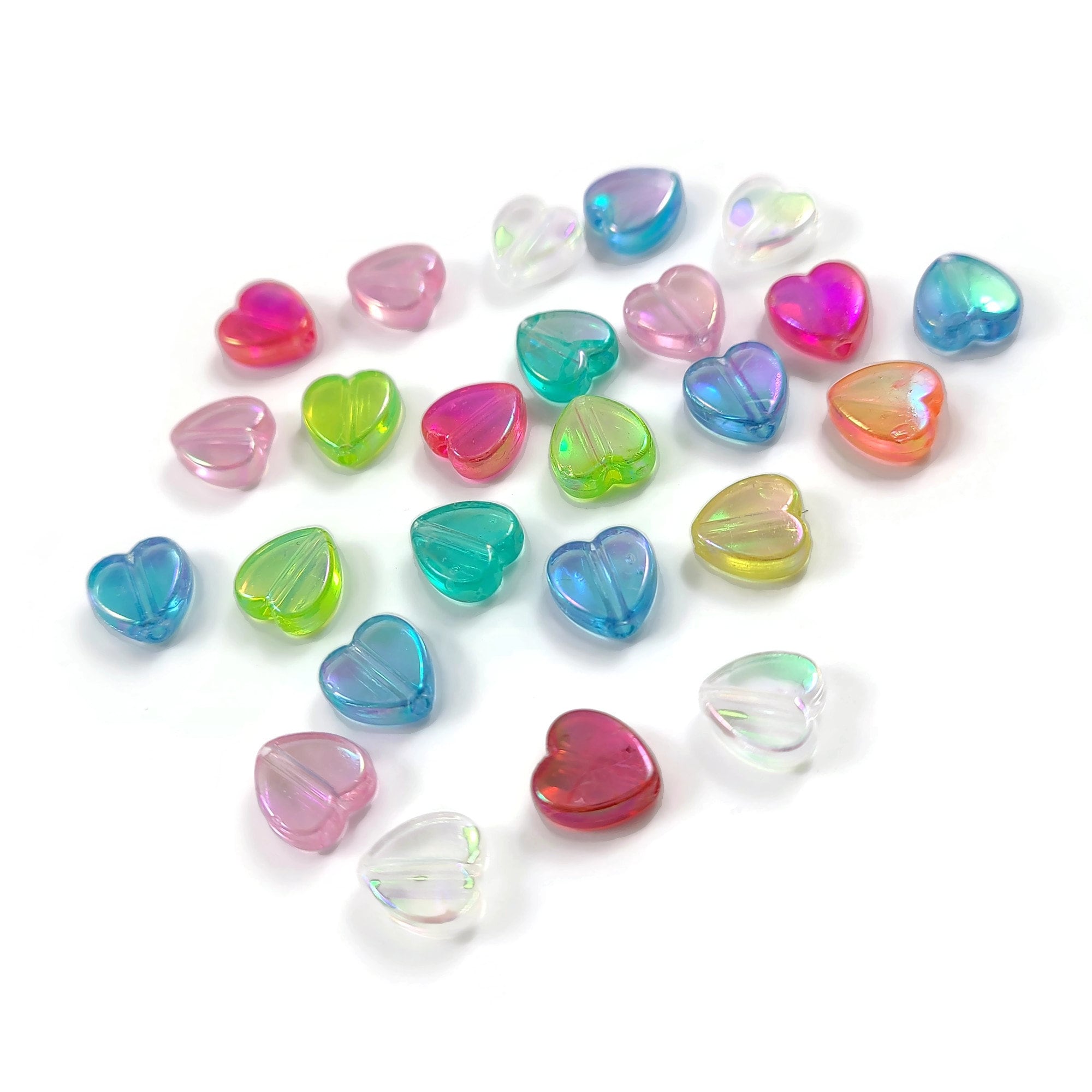25 mixed transparent pearly heart beads, Assorted 8mm acrylic beads for jewelry making