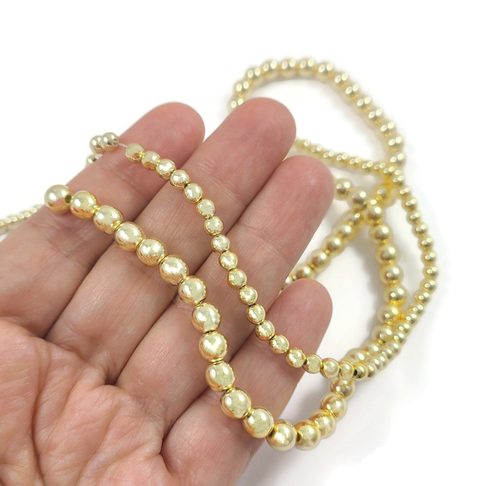 Gold hematite beads, 3mm, 4mm, 6mm, 8mm, Round gemstone spacer beads, Jewelry making supplies