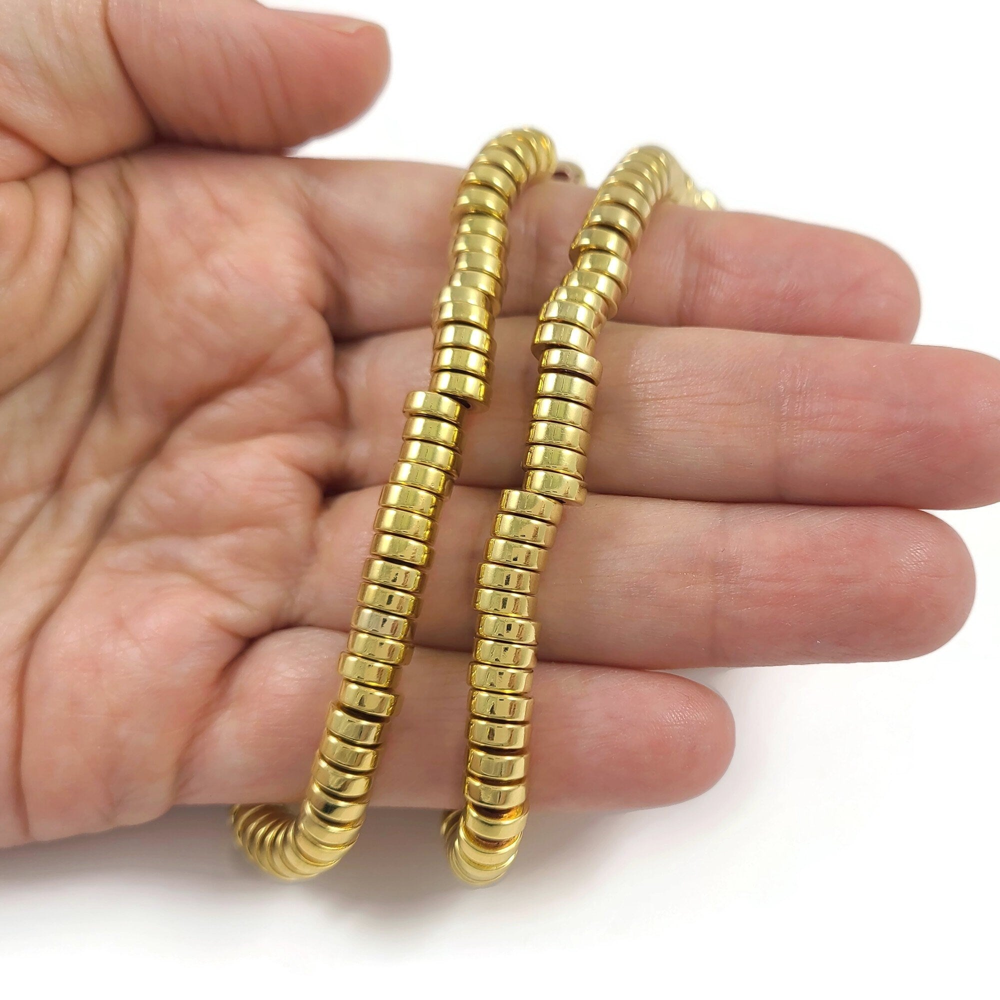 Gold hematite heishi beads, 6mm gemstone rondelle spacer beads, Jewelry making supplies