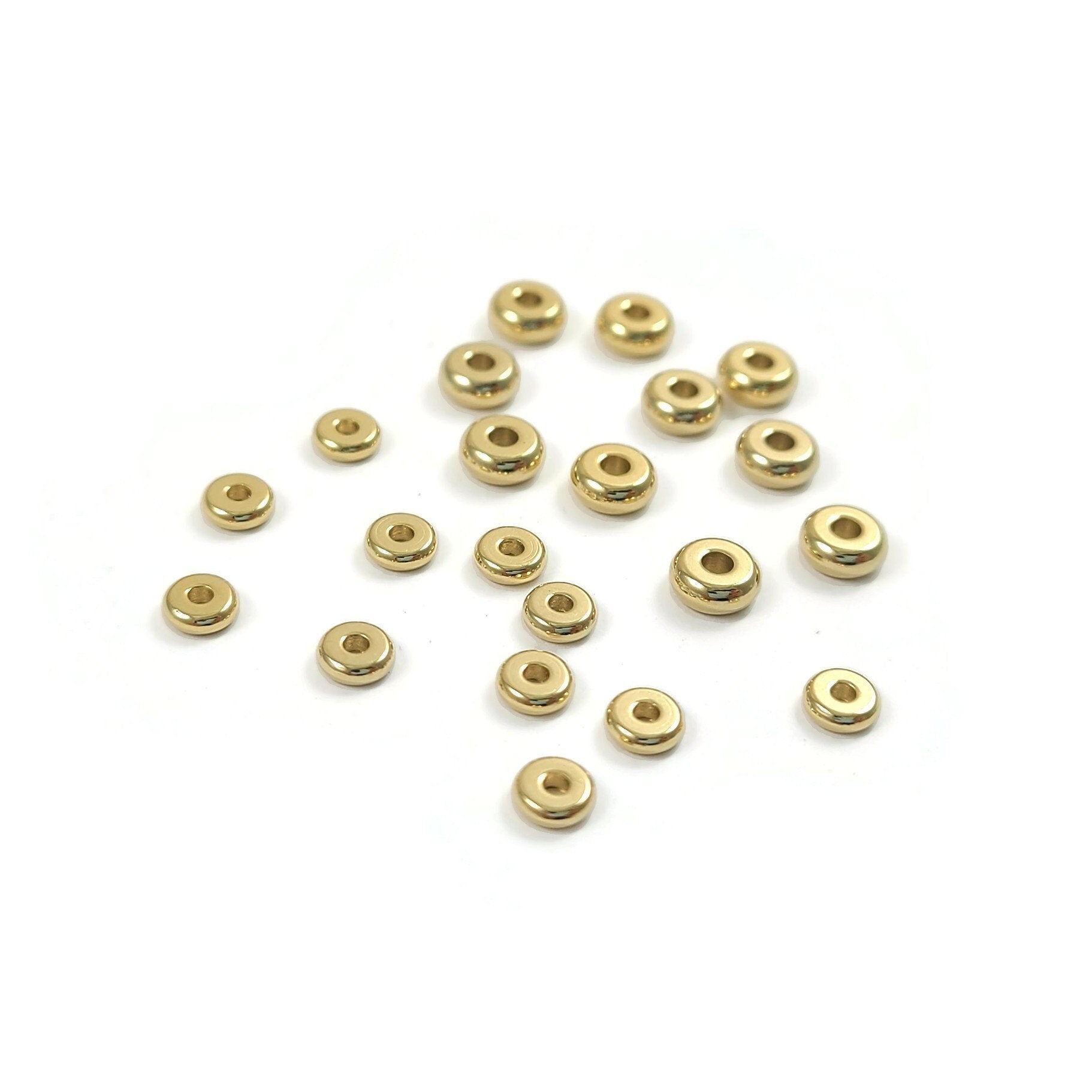 18K gold spacer beads, 4mm, 5mm, Rondelle flat round beads, Stainless steel jewelry making beads